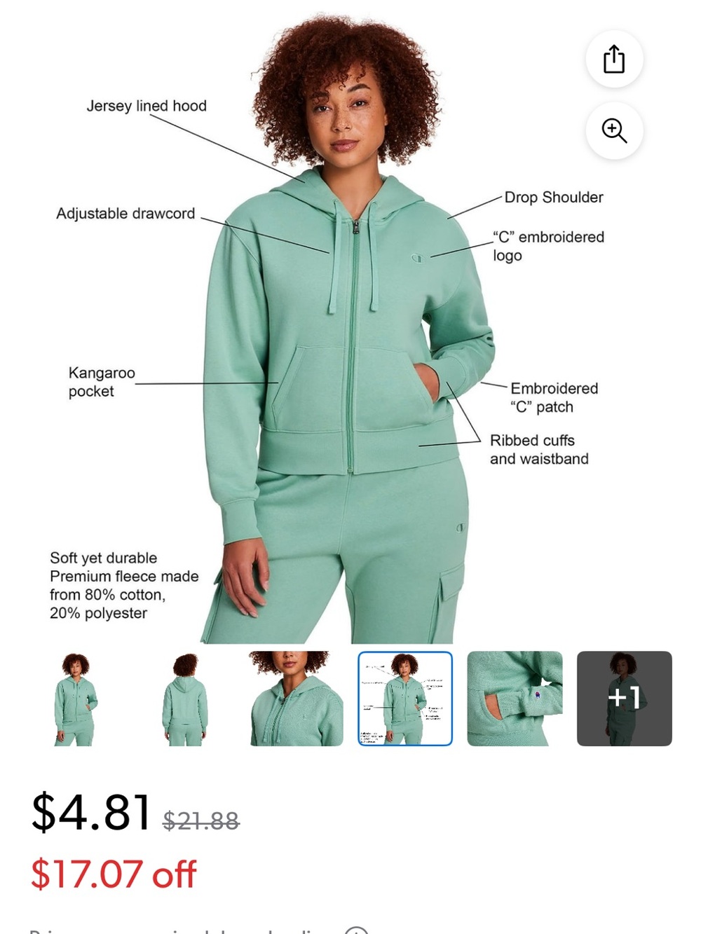 Champion Women's Full-Zip Hoodie in Mint Green - Picture 13 of 14